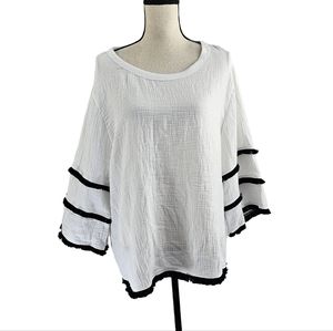 Joie gauzy fringe flowy mid sleeve top Size 2X